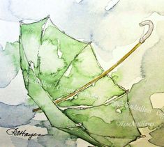 a watercolor painting of an umbrella with the word's name written on it