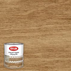 a can of krylon's chalky finish is shown on a wooden surface