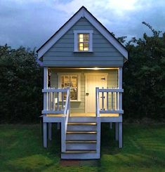 pretty outdoor playhouse with loft Outdoor Cottage, Cottage Playhouse, Playhouse Interior, Playhouse Design, Playhouse Plan, Custom Playhouse, Treehouse Ideas, Shed Windows, Play Place