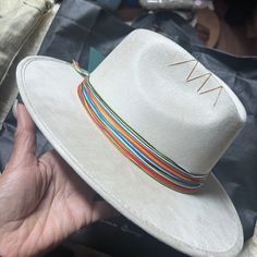 Brand New With Tags And Original Bag. This Is 100% Handcrafted Hat Made Of Flat Suede With Details Of Colored Thread. (Unisex). Size - Medium {22.04 - 22.83 Inches} - Not Small - In White Cream Color. Link_ Https://Tuluminati.Global/Products/Cheel This Hat Is Brand New, Never Worn. They Do Not Accept Returns. They Are Based In Mexico And Hat Was Handmade In Mexico. Very Beautiful Hat. Unfortunately, It Fits Too Big On Me. It's Stylish, Clean, And Cool. The Company Is Based In Mexico; It Doesn't White Fedora Panama Hat For Festivals, White Brimmed Fedora For Festival, White Fedora Felt Hat For Festival, Handmade White Wide Brim Felt Hat, White Fedora With Short Brim For Festivals, White Curved Brim Fedora For Festival, White Short Brim Fedora For Festival, Suade Hat, Sombrero Hat