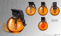 an advertisement for the perfume brand, which is designed to look like orange glass bottles with black caps and handles