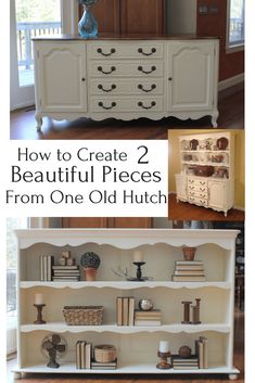 an old hutch has been transformed into a beautiful bookcase