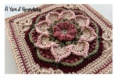 Jewel Square Crochet Rose Pattern, Granny Square Pattern, Square Graphic, Crochet Bedspread Pattern, Crochet Bedspread, Crochet Blocks, Crochet Mandala, Crochet Rose, Granny Square Crochet Pattern