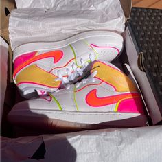 Never Worn Before Jordan 1 Mid Edge Glow Size 4 Youth Kids Jordans, Jordan 1 Mid, Jordan Shoes, Jordan 1, Pink White, Kids Shoes, Shoes Sneakers, Sneakers, Pink