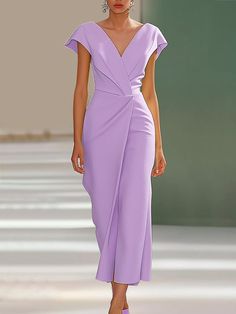 Come to Fehaute to buy Dresses at a discounted price, SPU: 4AH16DR6S8590, Color: lavender, Pattern:Plain, Theme:Summer. Lavender V-neck Dress For Formal Occasions, Purple Solid Color Midi Dress For Summer, Purple Dresses For Spring, Purple Solid Color Dress For Spring, Summer Purple Solid Midi Dress, Summer Purple Solid Color Midi Dress, Purple Formal Midi Dress For Summer, Purple Midi Dress For Summer Formal Events, Summer Purple Midi Dress For Formal Occasions