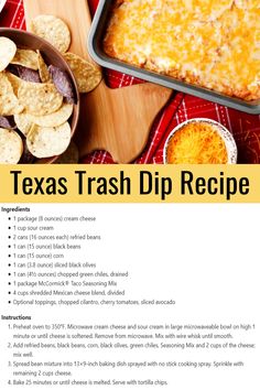 the recipe for texas trash dip is shown