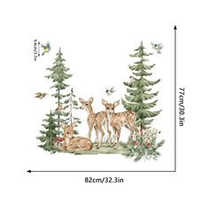 the deer family in the forest wall decals