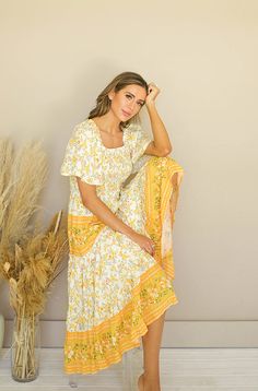 The two year wait is over! Our Leilani in Buttercup just restocked up to 4XL! Product Fit + Details:  Lightweight fabric Peasant style design Modest neckline front and back Smocked bust and waist with ample stretch High end fabric Hits below knee length Square neckline Flutter Sleeve Fully lined skirt Flattering fit Co Modest Neckline, Heavy Dresses, Bright Dress, Skirt Model, One Piece Top, Sweater Jumpsuit, Nursing Friendly, Darling Dress, Peasant Style