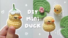 there are crocheted items made to look like small birds on the same item