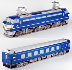 a paper model of a blue train