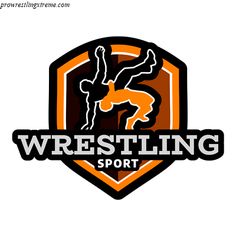 the wrestling sport logo is shown in orange and black with an image of a wrestler on it