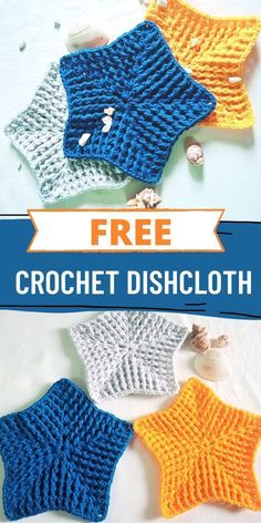 four crochet dishcloths with the text free