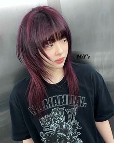 Asian Dyed Hair Ideas, Wine Red Hair, Colored Hair Tips, Red Hair Inspo, Cute Hair Colors, Layered Cut