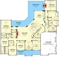 this is the floor plan for these luxury home plans, which include two master suites and an open concept kitchen