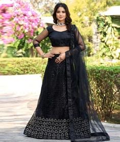 Lavender Net Lehenga Choli 283087 Black Dupatta, Designer Embroidery, Dress Materials Cotton, Long Kaftan, Silk Bottoms, Black Bottom