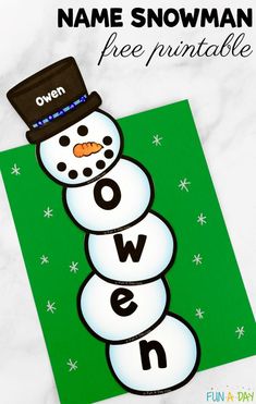 the name snowman free printable for kids to use in their winter activities and crafts