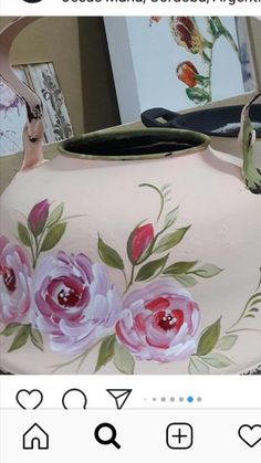 a vase with flowers painted on it is shown in an instagramtion post by the artist