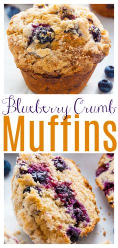 blueberry crumb muffins with text overlay