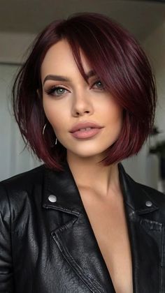 Dark Saying Layered Shag regarding Fall Hair Colors 🌰 Brunette To Maroon Hair, Hair Color Inspiration Winter, Dark Rose Hair Color, Dark Auburn Bob Haircut, Hair Styles And Color For Women Over 50, Short Hair With Bangs Highlights, Auburn Hair Color Medium Length, Best Fall Hair Colors 2024, Hair Color Short Hair Ideas