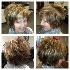 Body Improvement, Short Stacked Haircuts, Short Hair Cut, Short Hair Highlights, Messy Bob, Chunky Highlights, Short Shag, Mom Hairstyles, Short Layered Haircuts