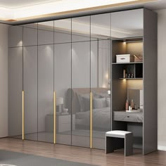 an image of a bedroom with mirrored closet doors