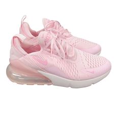 Nike Air Max 270 Women Size 8.5 Prism Pink Active Sport Running Rubber Shoes Designed For Everyday Wear Combines Standout Style With Comfort. A Woven And Synthetic Textile Upper Provides A Lightweight Fit And Airy Feel. The Foam Midsole Is Soft And Comfortable. A Flexible Interior And Bootie-Like Construction Provide A Personalized Fit. Rubber On The Outsole Adds Traction And Durability. Excellent Pre-Owned Condition Tags: Running, Active, Sports, Athletic, Athleisure, Training, Workout Pink Athletic Shoes, Pink Sport Shoes, Shoe List, Nike Air Max 270 Women, Air Max 270 Women, Nike 270, Xmas Wishlist, Track Shoes, Shoe Wishlist