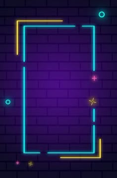 neon frame on a brick wall with stars and sparkles in the corner, illustration