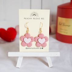 50 mm x 27 mmMetals: hypoallergenic gold-plated brass french hooks Cheap Heart Dangle Earrings For Mother's Day, Clay Tips And Tricks, Valentine 2023, Polymer Clay Tips, Clay Tips, Heart Flower, Flower Heart, Flower Earrings, Polymer Clay