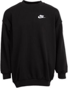 Nike Sporty Streetwear Sweatshirt, Nike Sweatshirt With Logo For Streetwear, Nike Fleece Sweats For Leisure, Nike Leisure Sweats With Ribbed Cuffs, Nike Sweats With Ribbed Cuffs For Leisure, Comfy Black Long Sleeve Sweatshirt, Comfy Long Sleeve Black Sweatshirt, Nike Sporty Sweats For Streetwear, Sporty Nike Sweatshirt For Winter