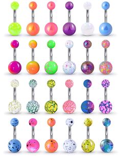 PRICES MAY VARY. [ITEM CONTAIN]: You Will Receive 24 Pieces Different Designs Belly Button Rings, All Of Them Are Beautiful And Elegant, Multiple Choices For Meeting Your Various Needs. [PRODUCT SIZE]: Ring Gauge: 14g=1.6mm, Bar Length: 3/8"(10mm); Ball Size: top 5mm, button 8mm. Color: Mix Color. [SAFETY MATERIAL]: Made Of 316L Surgical Steel, Smooth Polished Surface, Safe And Durable. Very Flexible And Comfortable. [SUITABLE FOR USE]: These Piercing Jewelry Can Be Used As Belly Button Rings,Ex Belly Button Piercing Cute, Button Tattoo, Piercing For Women, Navel Piercing Jewelry, Belly Tattoos, Bellybutton Piercings, Belly Button Piercing Jewelry, Belly Piercing Jewelry, Belly Piercing Ring