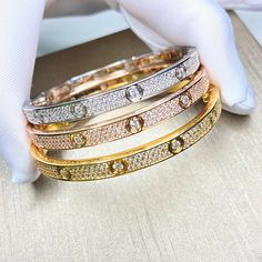 iced-out-gem-encrusted-cuff-on-screw-bracelet Screw Bracelet, Pave Bracelet, Luxury Bracelet, Tarnished Jewelry, Gold Jewelry Sets, Stone Bangle, Stacked Jewelry, Rose Yellow, Simple Jewelry