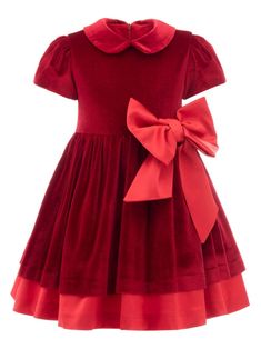 red velvet bow detailing Peter Pan collar concealed rear zip fastening short sleeves flared skirt Velvet Dresses Outfit, Red Velvet Dress, Buy Buy, Velvet Bow, Art Dress, Velvet Material, Girls Party, Mini Boden, Red Bow