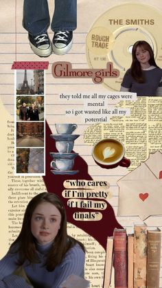 a collage of photos with people and things in them including books, coffee cups, paper