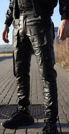 #ad Top Rated Men's Real Cowhide Leather Cargo Pants Bikers Pants With Multiple Cargo Pockets, Fashion Mens Clothing Men's Latex Pants, Luxury Leather Jeans For Men, Leather Pants Me, Latex Pants Men, Pants Western, Leather Cargo Pants, Western Pants, Mens Leather Clothing, Biker Pants