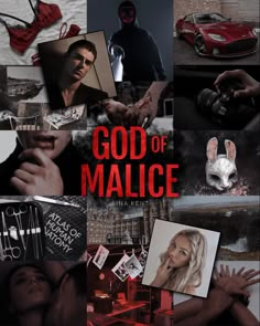 a collage of photos with the words god of malice on them and images of people