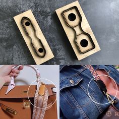 two pictures with different items in them and one has a handbag hanging from it