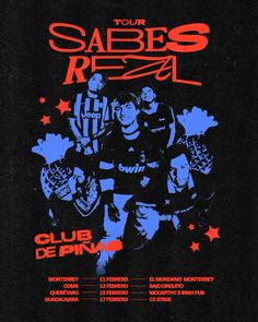 the poster for sabes rezl's club de pinas is shown in red and blue