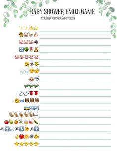 the baby shower emoj game is shown