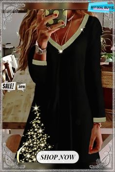 Loose Casual Christmas Dress Elegant Long Sleeve Christmas Dresses, Casual A-line Long Sleeve Party Dress, Christmas Evening Long Sleeve Mini Dress, Christmas Long Sleeve Dresses For Night Out, Long Sleeve Christmas Dresses For Night Out, Long Sleeve Holiday Dress For Party Season, Elegant V-neck Mini Dress For Christmas, Long Sleeve Mini Dress For Christmas Night Out, Christmas Long Sleeve Mini Dress For Night Out