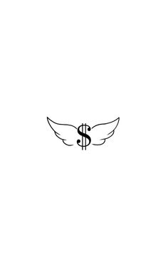 a black and white photo of a dollar sign with wings