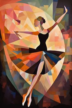 an abstract painting of a ballerina in black dress