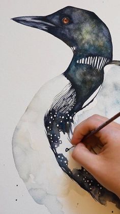 a person is painting a bird with watercolors