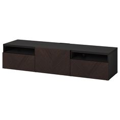 a black and brown entertainment center with two doors on one side, three drawers on the other