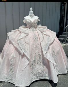 Swan Lake Quince Dress, Unique Quinceanera Dresses Vintage, Light Pink Quince Dresses Long Sleeve, Pastel Pink Quince Dresses, Sliver Quince Dress, Big Pink Quinceanera Dresses, Soft Pink Quinceanera Dresses, Pink And Silver Quince Dress, Pink And Silver Quinceanera Dress