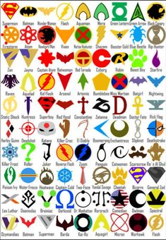 many different logos are shown in this graphic art work, including the batman symbol and other symbols