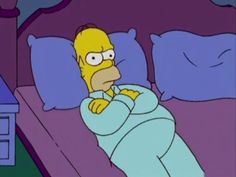 the simpsons is laying in bed with his head on his hand and eyes closed,