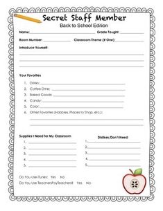 the secret staff member worksheet with an apple and pencil on top of it