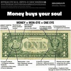 an image of money with the words money buys your soul on it and other information