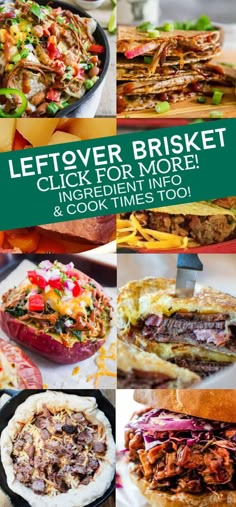 the cover of leftover brisket is shown with pictures of different types of food