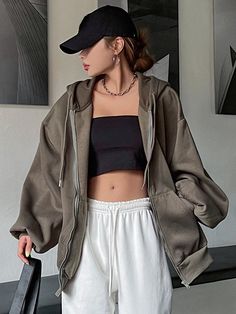 Oversized Zip Up Hoodie Outfit, Hoodie Jacket Outfit, Zip Hoodie Outfit, Oversized Zip Up Hoodie, Big Hoodies, Oversized Fashion, Jacket Outfit Women, Thermal Hoodie